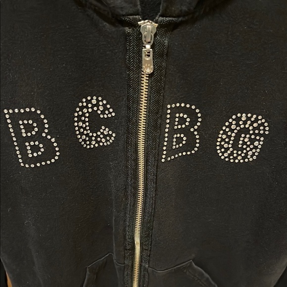 BCBG Black Zip-Up Hoodie with Silver Beaded Lettering - Picture 4 of 8